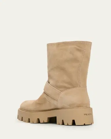 Prada Triangle Logo Suede Biker Boots | Thumbnail 2 Prada Triangle Logo Suede Biker Boots | Thumbnail 2