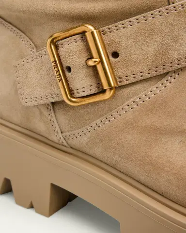 Prada Triangle Logo Suede Biker Boots | Thumbnail 3 Prada Triangle Logo Suede Biker Boots | Thumbnail 3