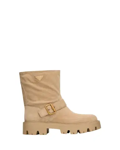 Prada Triangle Logo Suede Biker Boots | Thumbnail 1 Prada Triangle Logo Suede Biker Boots | Thumbnail 1