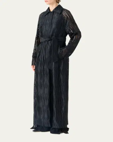 Akris Wave Embroidered Single-Breasted Long Coat | Thumbnail 4 Akris Wave Embroidered Single-Breasted Long Coat | Thumbnail 4