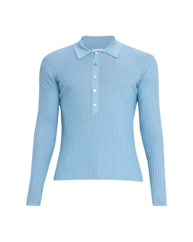 Saint Laurent Men's Wool, Cashmere and Silk Ribbed Polo Sweater
