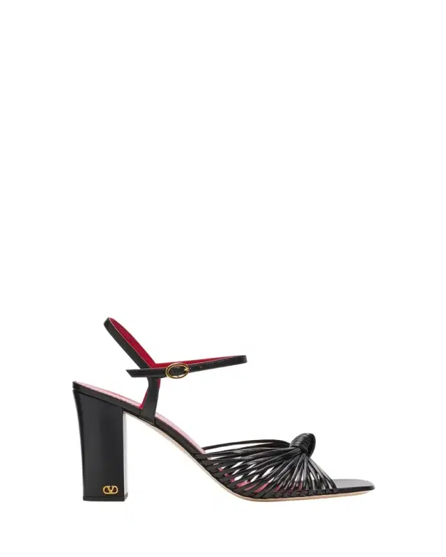 Valentino Garavani 90mm VLogo Anne Leather Block-Heel Sandals