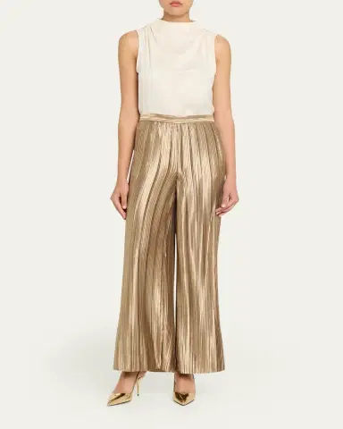 Giorgio Armani Metallic Plisse Satin Wide-Leg Pants | Thumbnail 2 Giorgio Armani Metallic Plisse Satin Wide-Leg Pants | Thumbnail 2