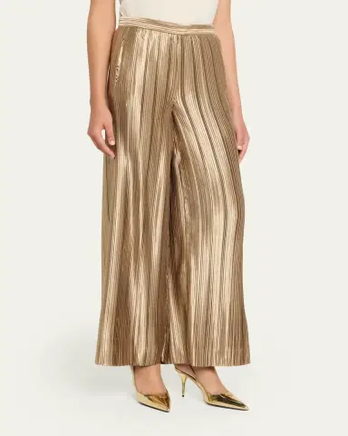 Giorgio Armani Metallic Plisse Satin Wide-Leg Pants | Thumbnail 4 Giorgio Armani Metallic Plisse Satin Wide-Leg Pants | Thumbnail 4