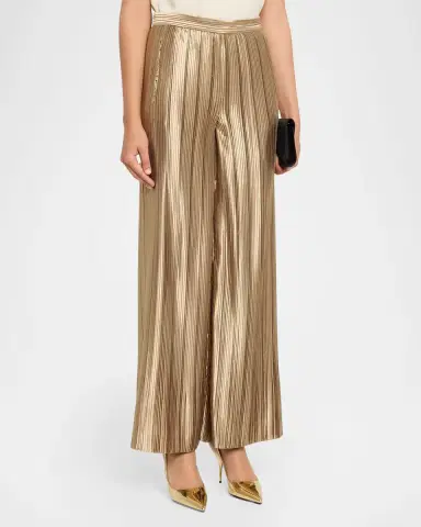 Giorgio Armani Metallic Plisse Satin Wide-Leg Pants | Thumbnail 8 Giorgio Armani Metallic Plisse Satin Wide-Leg Pants | Thumbnail 8