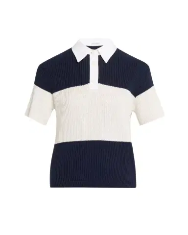 Brunello Cucinelli Shimmering Striped Cotton Rib Short-Sleeve Polo Sweater | Thumbnail 1 Brunello Cucinelli Shimmering Striped Cotton Rib Short-Sleeve Polo Sweater | Thumbnail 1