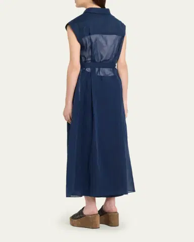 Brunello Cucinelli Sleeveless Sheer Cotton Organza Belted Midi Shirtdress | Thumbnail 3
