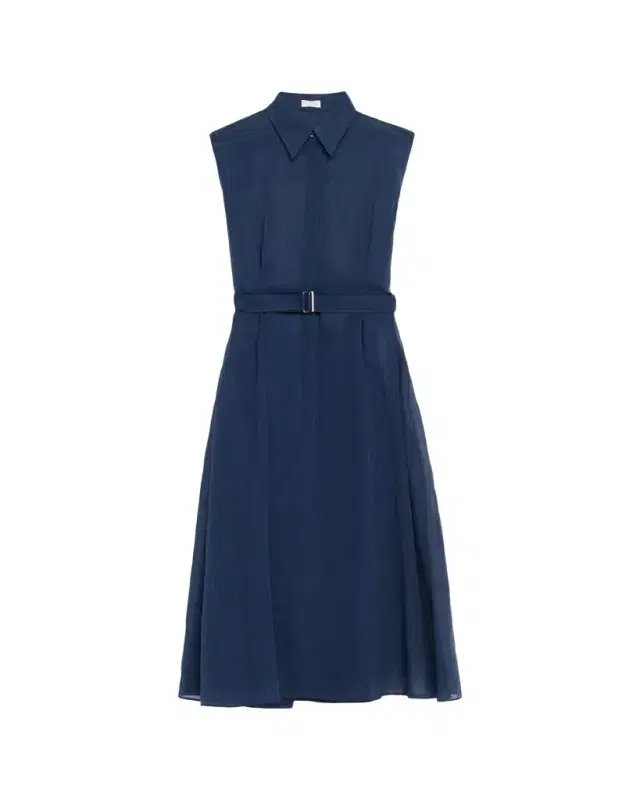 Brunello Cucinelli Sleeveless Sheer Cotton Organza Belted Midi Shirtdress