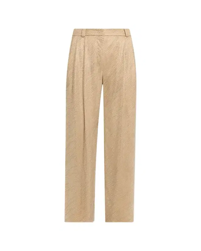 Embellished Pleated Straight-Leg Pants