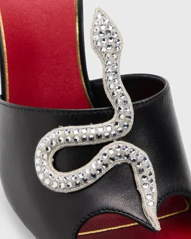 Valentino Garavani 105mm Strass Snake Leather Mule Pumps | Thumbnail 9