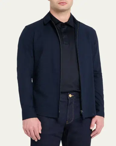 Giorgio Armani Men's Cotton Seersucker Full-Zip Shirt Jacket | Thumbnail 4