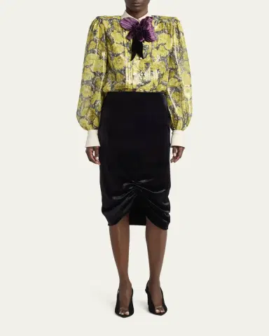 Valentino Garavani Ruched Velvety Midi Pencil Skirt | Thumbnail 2
