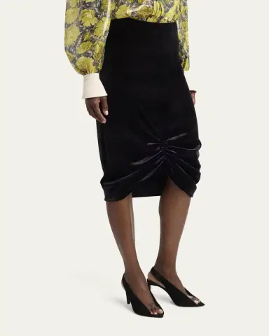 Valentino Garavani Ruched Velvety Midi Pencil Skirt | Thumbnail 4