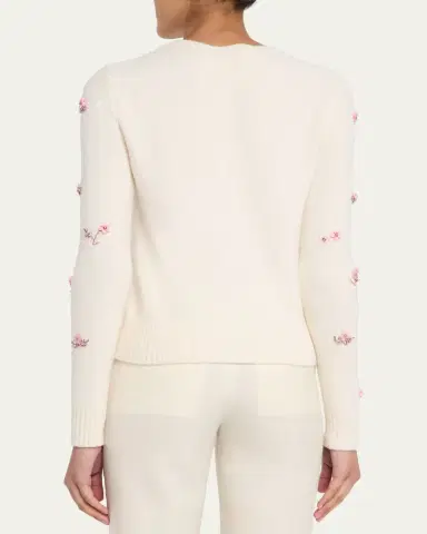 Oscar de la Renta Flower Crystal Embellished Wool Sweater | Thumbnail 3 Oscar de la Renta Flower Crystal Embellished Wool Sweater | Thumbnail 3