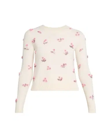 Oscar de la Renta Flower Crystal Embellished Wool Sweater | Thumbnail 1 Oscar de la Renta Flower Crystal Embellished Wool Sweater | Thumbnail 1