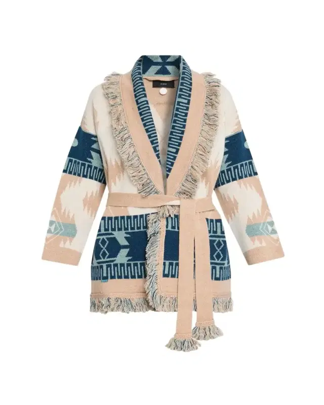Icon Jacquard Fringed Wrap Cardigan