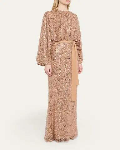 Elie Saab Semi-Sheer Sequin Embroidered Mesh Dress | Thumbnail 4 Elie Saab Semi-Sheer Sequin Embroidered Mesh Dress | Thumbnail 4