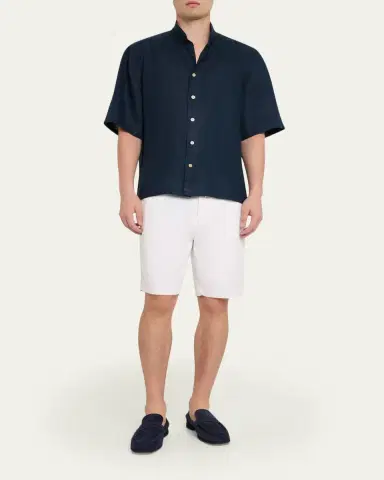 Kiton Men's Cotton Nehru-Collar Short-Sleeve Shirt | Thumbnail 2 Kiton Men's Cotton Nehru-Collar Short-Sleeve Shirt | Thumbnail 2