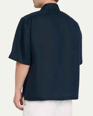 Kiton Men's Cotton Nehru-Collar Short-Sleeve Shirt | Thumbnail 3 Kiton Men's Cotton Nehru-Collar Short-Sleeve Shirt | Thumbnail 3