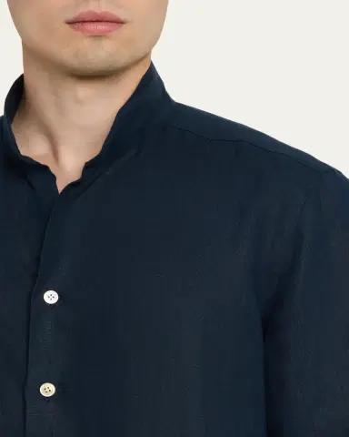 Kiton Men's Cotton Nehru-Collar Short-Sleeve Shirt | Thumbnail 5 Kiton Men's Cotton Nehru-Collar Short-Sleeve Shirt | Thumbnail 5