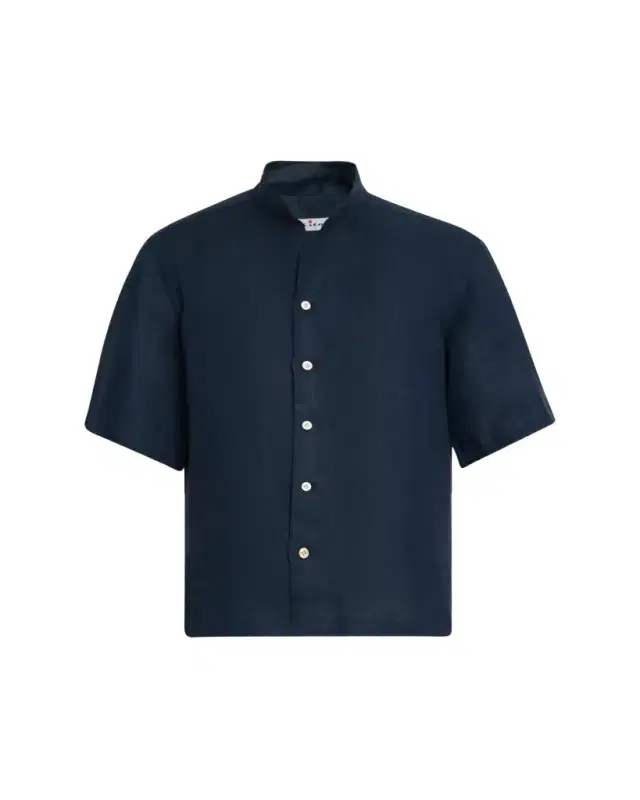 Kiton Men's Cotton Nehru-Collar Short-Sleeve Shirt