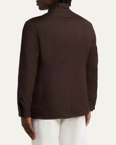 ZEGNA Men's Oasi Lino Il Conte Jacket in Dark Linen | Thumbnail 3