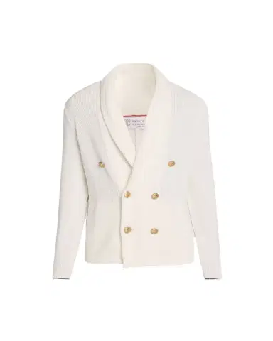 Brunello Cucinelli Men's Cotton Knit Double-Breasted Shawl Cardigan | Thumbnail 1 Brunello Cucinelli Men's Cotton Knit Double-Breasted Shawl Cardigan | Thumbnail 1
