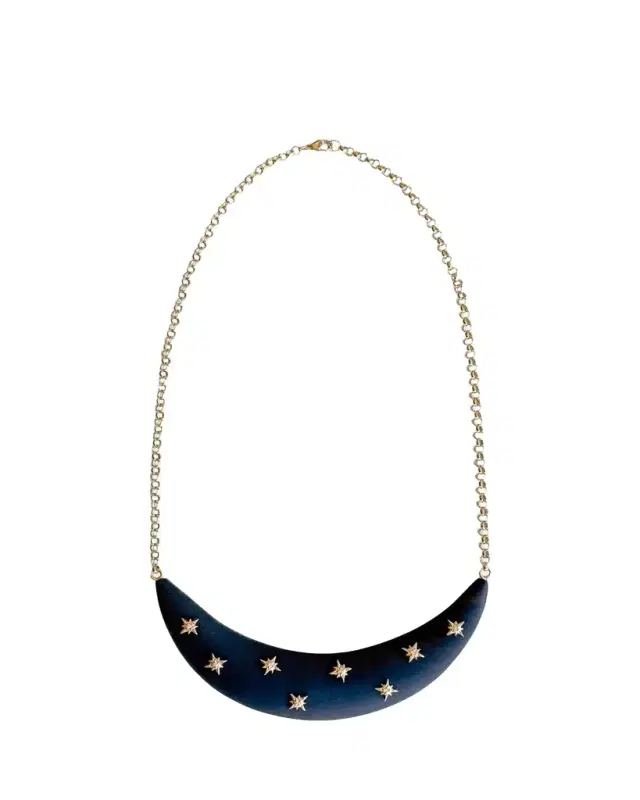 Haute Victoire Crescent Moon Ebony and Diamond Necklace