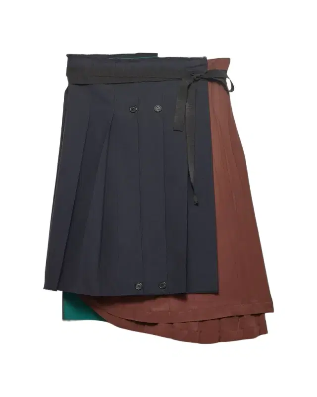 Pleated Wool Patchwork Midi Skirt