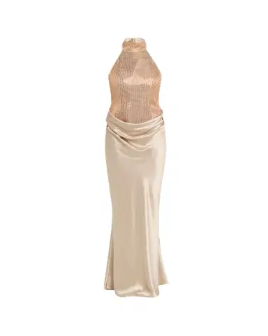 Retrofête Vanya Sequined Satin Halter Gown | Thumbnail 1 Retrofête Vanya Sequined Satin Halter Gown | Thumbnail 1