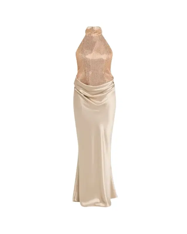 Retrofête Vanya Sequined Satin Halter Gown