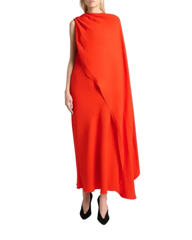 Silk-Wool Draped Cape Midi Dress