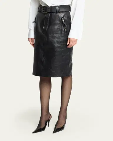 Saint Laurent Leather Pencil Skirt | Thumbnail 4