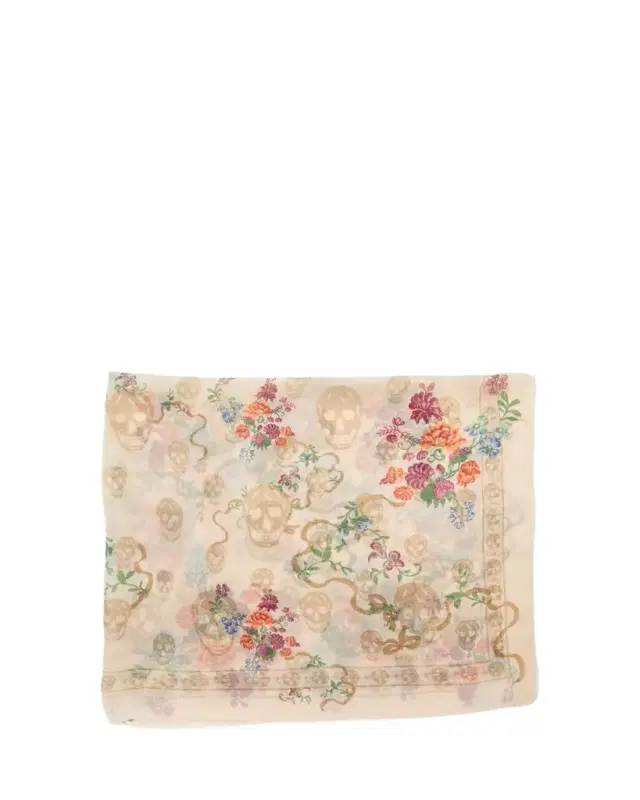 McQueen Floral Skull Silk Scarf