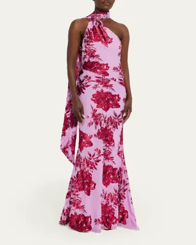 Retrofête Lorenna Floral One-Shoulder Scarf Gown | Thumbnail 4 Retrofête Lorenna Floral One-Shoulder Scarf Gown | Thumbnail 4