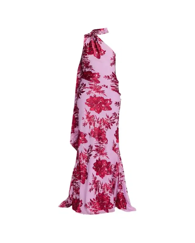 Retrofete Lorenna Floral One-Shoulder Scarf Gown