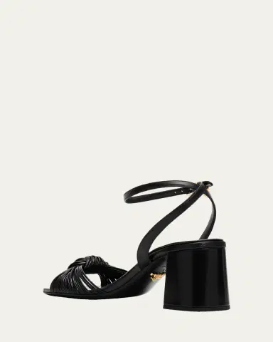 Prada 65mm Knotted Leather Block-Heel Sandals | Thumbnail 4