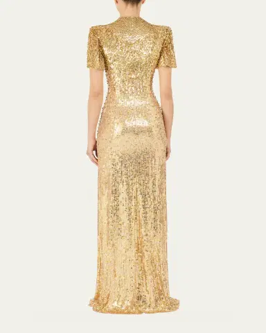Jenny Packham Jourdain Sequined Short-Sleeve A-Line Gown | Thumbnail 3