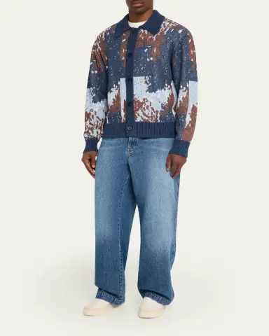 OFFICINE GÉNÉRALE Men's Multicolor Linen Blend Abstract Cardigan | Thumbnail 2