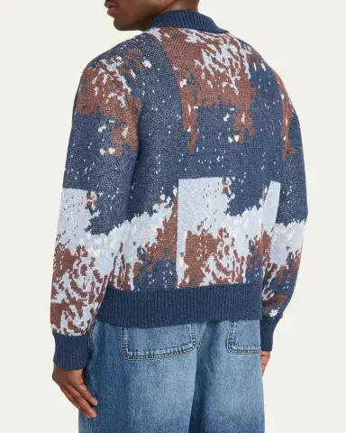 OFFICINE GÉNÉRALE Men's Multicolor Linen Blend Abstract Cardigan | Thumbnail 3