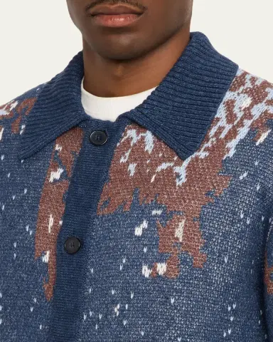 OFFICINE GÉNÉRALE Men's Multicolor Linen Blend Abstract Cardigan | Thumbnail 5