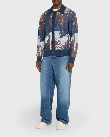 OFFICINE GÉNÉRALE Men's Multicolor Linen Blend Abstract Cardigan | Thumbnail 6