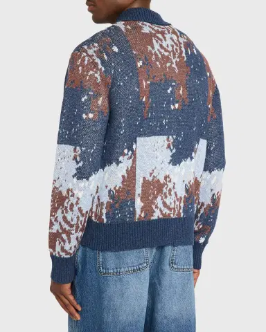 OFFICINE GÉNÉRALE Men's Multicolor Linen Blend Abstract Cardigan | Thumbnail 7