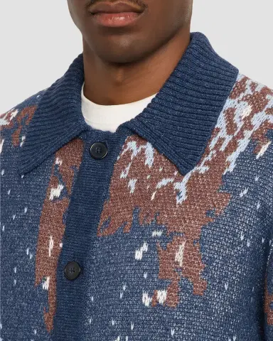OFFICINE GÉNÉRALE Men's Multicolor Linen Blend Abstract Cardigan | Thumbnail 9