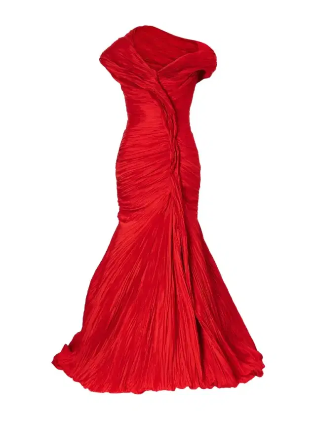 One-shoulder Plissé Chiffon Gown