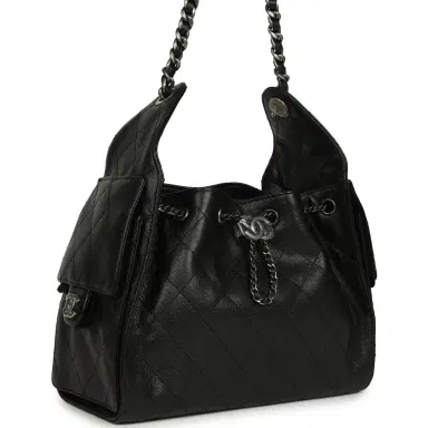 Chanel Chanel Small 25 Hobo Bag Black Shiny Caviar Aged Ruthenium Hardware | Thumbnail 2
