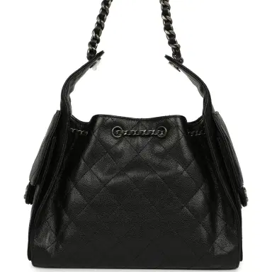 Chanel Chanel Small 25 Hobo Bag Black Shiny Caviar Aged Ruthenium Hardware | Thumbnail 4