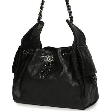 Chanel Chanel Small 25 Hobo Bag Black Shiny Caviar Aged Ruthenium Hardware | Thumbnail 5