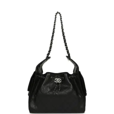 Chanel Chanel Small 25 Hobo Bag Black Shiny Caviar Aged Ruthenium Hardware | Thumbnail 6