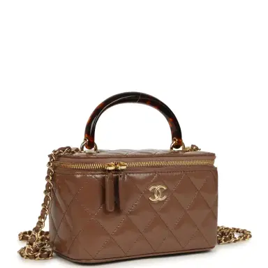 Chanel Chanel Small Tortoiseshell Top Handle Vanity Case Brown Shiny Lambskin Light Gold Hardware | Thumbnail 2